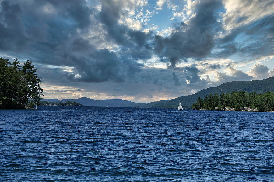 Lake George Sailboat and Storm Clouds Photograph by Russel Considine