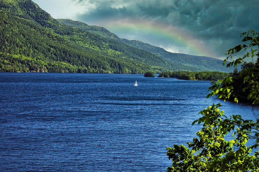 Lake George Sailing Rainbow Photograph by Russel Considine