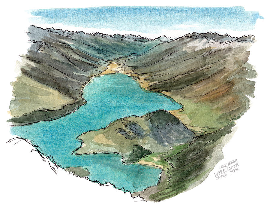 Lake Hawea from Corner Peak Painting by Tom Napper