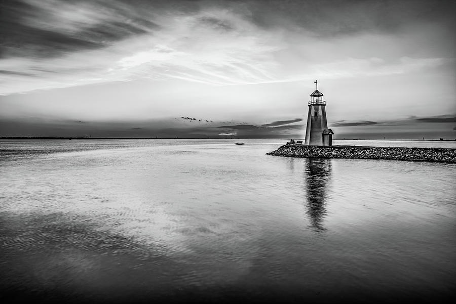 Lake Hefner Lighthouse in Black and White - Oklahoma City Photograph by Gregory Ballos