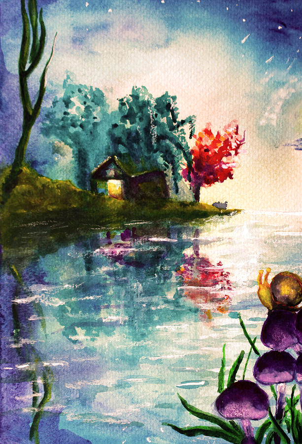 Lake House Painting by Medea Ioseliani
