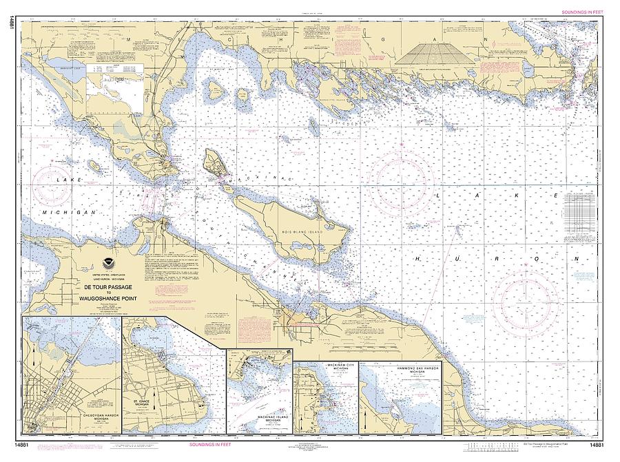 Lake Huron Straits Of Mackinac De Tour Pass To Waugoshance Point, Noaa Chart 14881 Digital Art by Nautical Chartworks