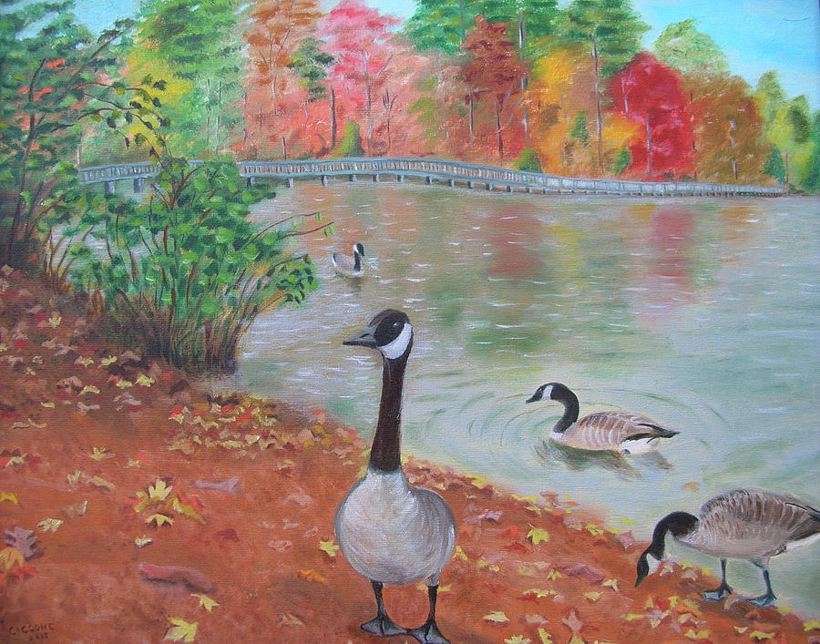Lake in Autumn Painting by Jill Ciccone Pike