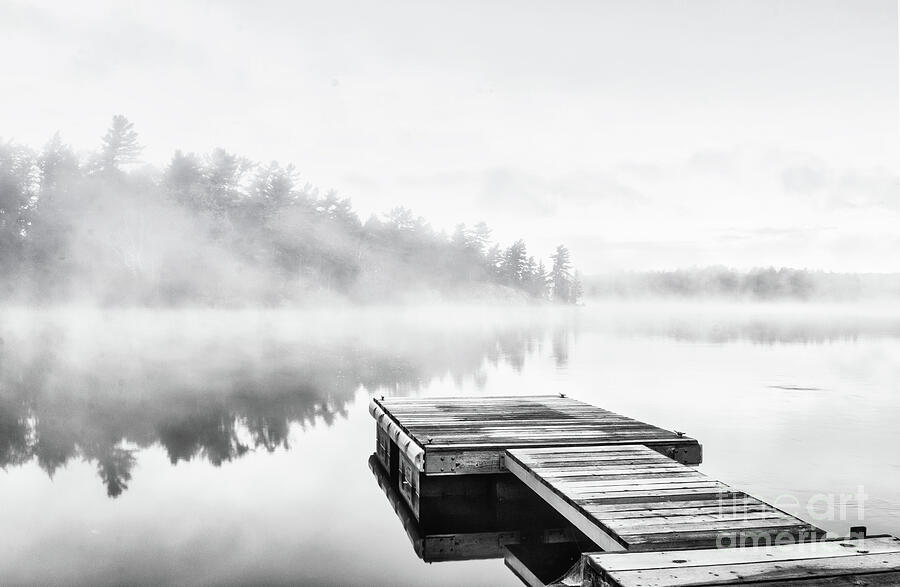 Lake in Fog Black and White Photograph by Charline Xia