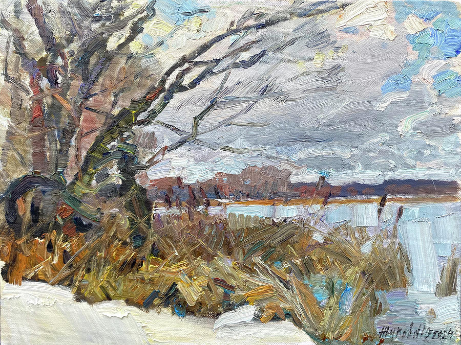 Tree Painting - Lake in Zamostyany Winter by Juliya Zhukova
