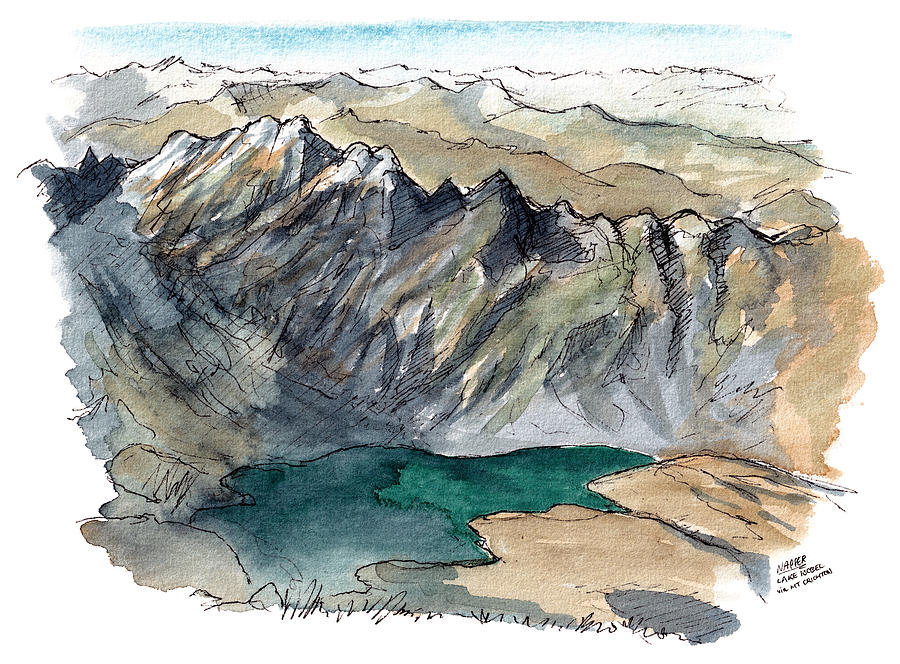 Lake Isobel from Mt Crichton Painting by Tom Napper