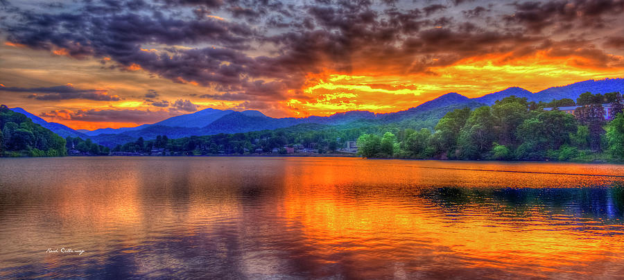 Lake Junaluska Sunset 888 Panorama Blue Ridge Mountains Great Smoky Mountains Art Photograph by Reid Callaway