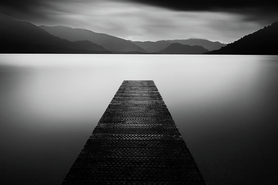 Black And White Photograph - Lake Kaniere Jetty Mono by Jan Fijolek