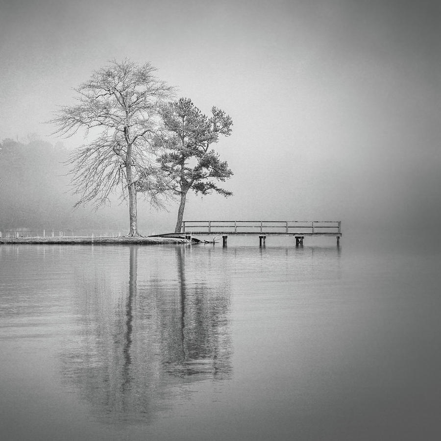 Black And White Photograph - Lake Lamar Bruce Fog Saltillo Mississippi Black And White by Jordan Hill