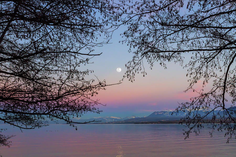 Lake Leman view by sunset, Excenevex, France Photograph by Elenarts - Elena Duvernay photo