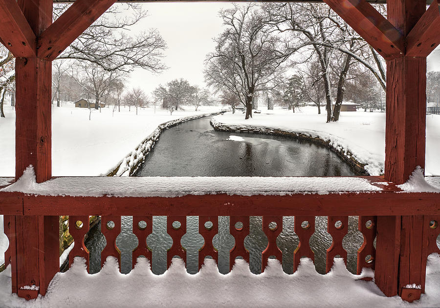 Lake Leota Park Winterscape series - View from the bridge - Evansville WI Photograph by Peter Herman