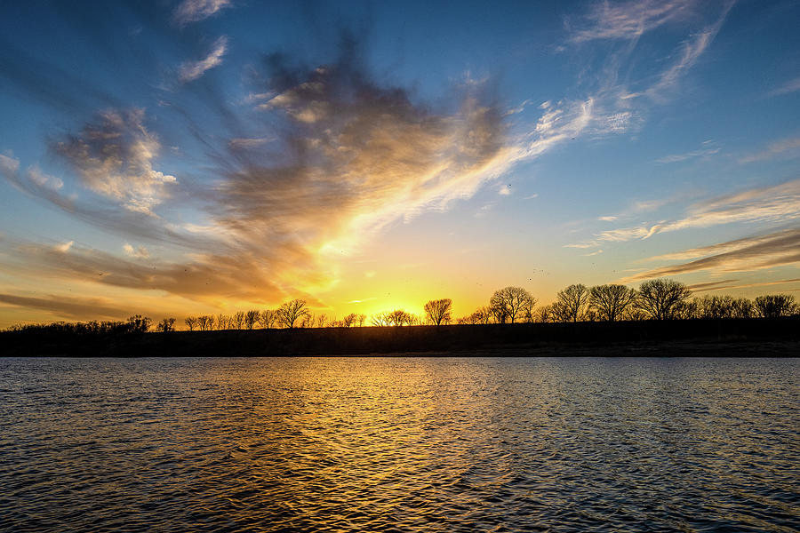 Sunset Photograph - Lake Light - Scenic Sky Over Kaw Lake in Oklahoma by Southern Plains Photography