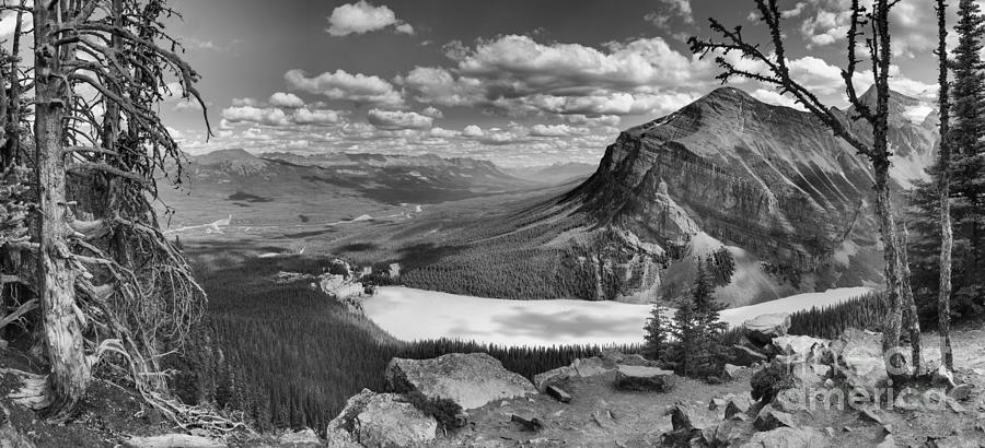 Lake Louise Below Black And White Photograph by Adam Jewell