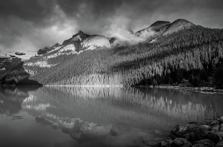 Lake Louise Black And White Drama Photograph by Dan Sproul