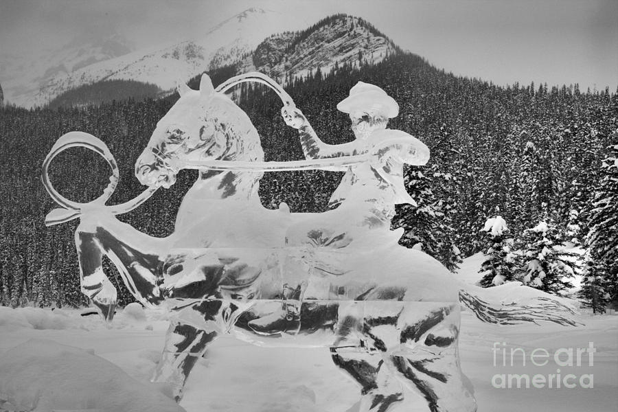 Lake Louise Frozen Cowboy Black And White Photograph by Adam Jewell