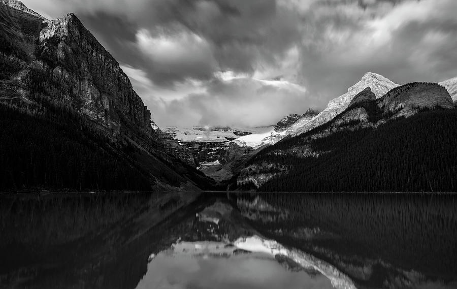 Lake Louise Morning Light Black And White Photograph by Dan Sproul