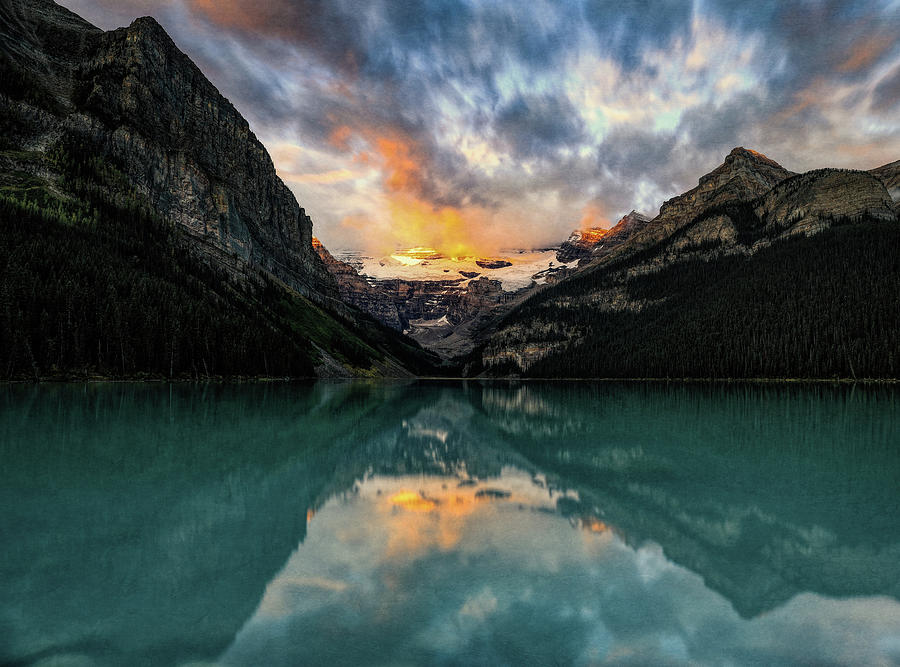 Lake Louise Sunrise Textured Photograph by Dan Sproul