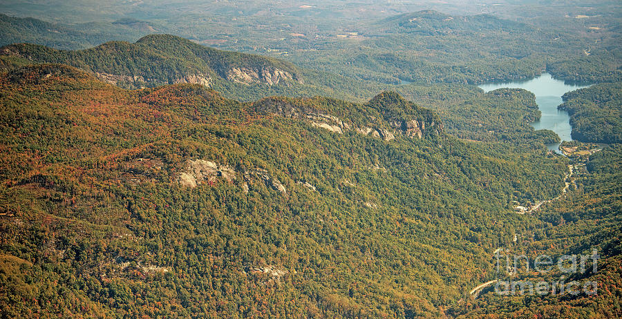 Lake Lure and Chimney Rock State Park Aerial View Photograph by David Oppenheimer
