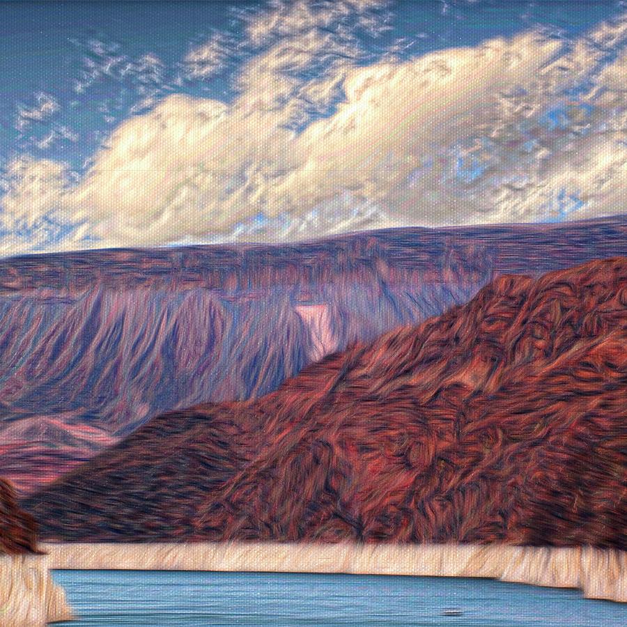 Lake Mead at Hoover Dam Painterly Mixed Media by Bob Pardue