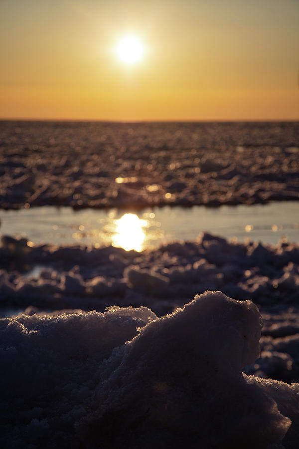 Lake Michigan at sunset during winter in Holland Michigan Photograph by Eldon McGraw