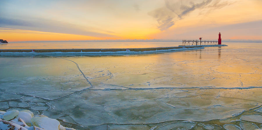 Lake Michigan Harbor freezing over in January Photograph by JamesBrey