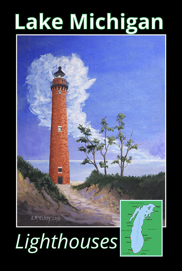 Lake Michigan Painting - Lake Michigan Lighthouses by Jerry McElroy