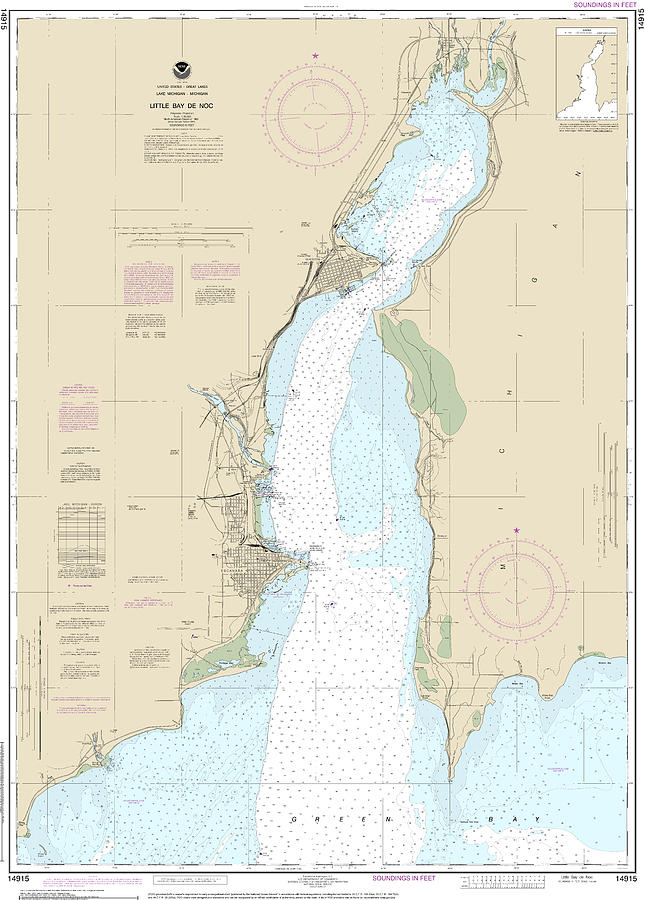 Lake Michigan Little Bay de Noc Nautical Chart 14915 Digital Art by ...