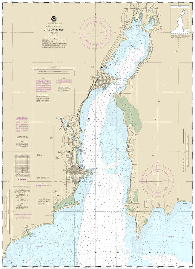 Lake Michigan Little Bay de Noc Nautical Chart 14915 No Borders Digital ...