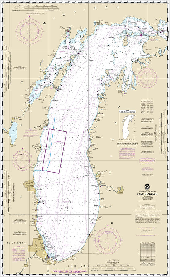 Lake Michigan Nautical Chart 14901 No Borders Digital Art by John