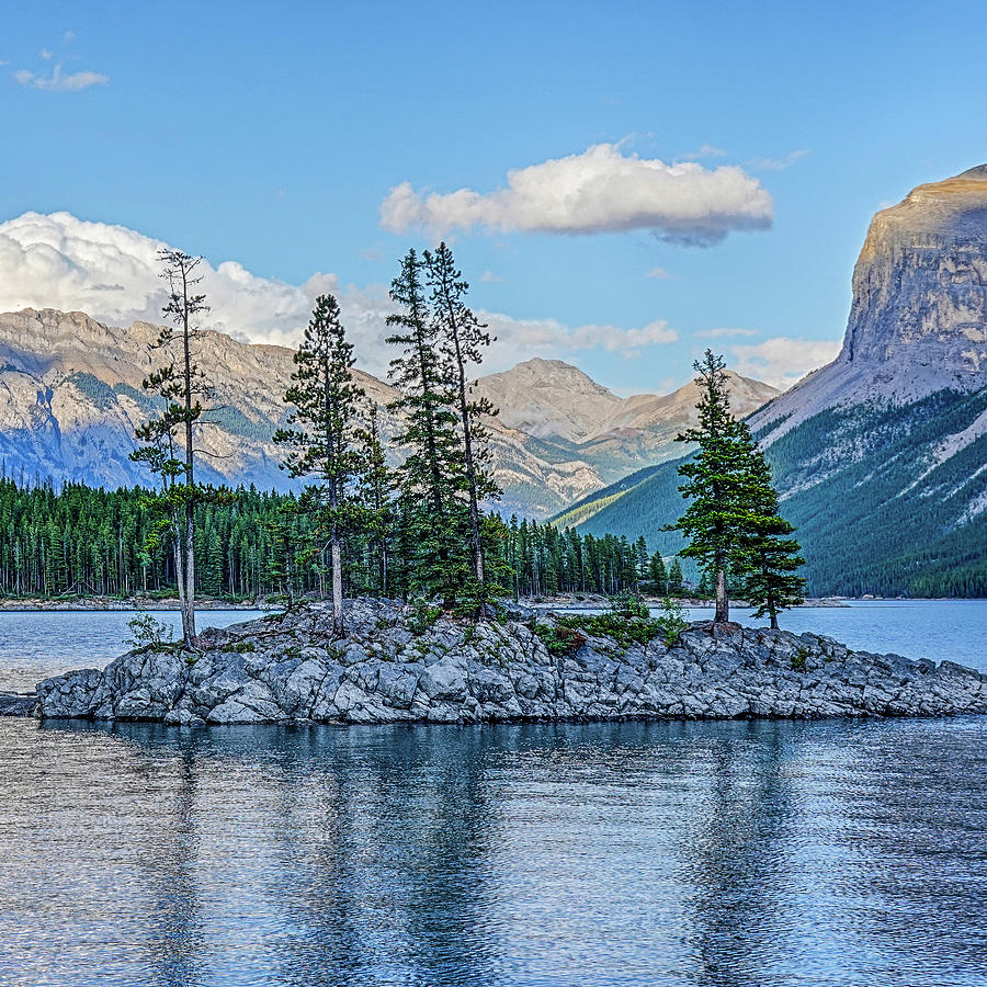 Lake Minnewanka Tree Island Banff National Park Alberta Canada Canadian Rockies Square Photograph by Toby McGuire