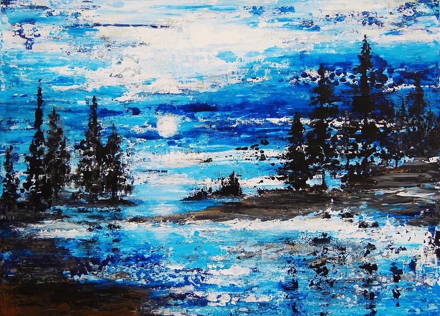 Lake Moon Painting by Roseanne Schellenberger
