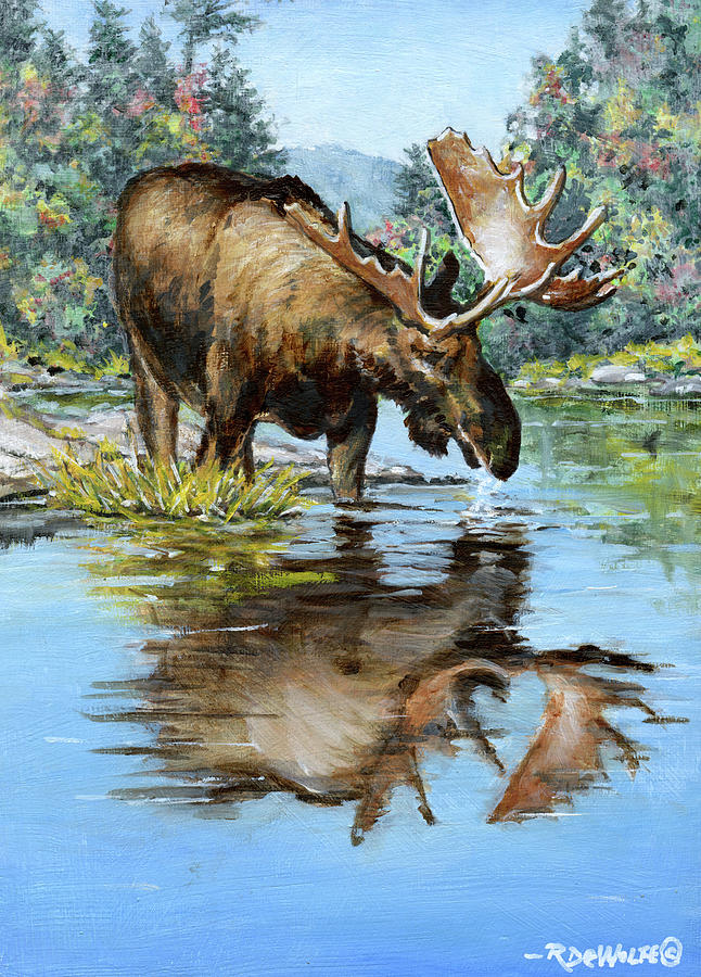 Lake Moose Painting by Richard De Wolfe