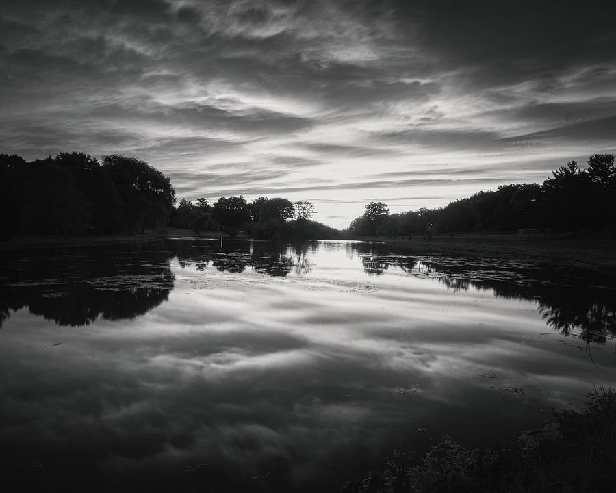 Lake Muhlenberg September Sunset Black And White Photograph by Jason Fink