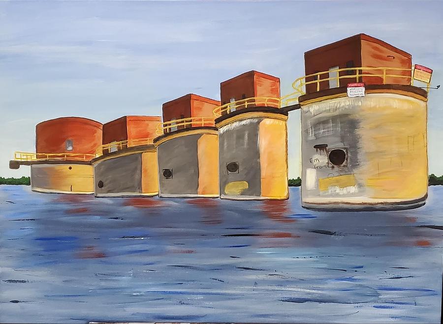 Lake Murray Towers  Painting by Amy Kuenzie