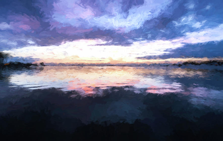 Lake Norman Sunset Digital Painting Digital Art by Serge Skiba