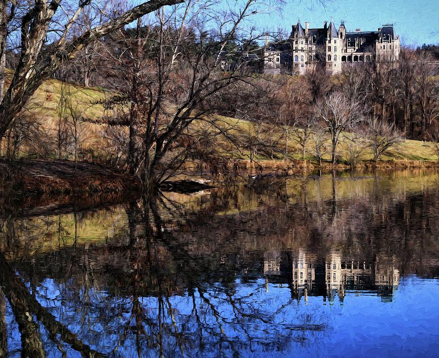 Lake Painting Of Biltmore House During Winter Photograph by Carol Montoya