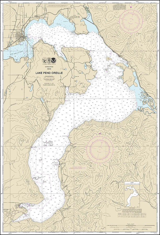 Lake Pend Oreille Nautical Chart 18554 No Borders Digital Art by John ...