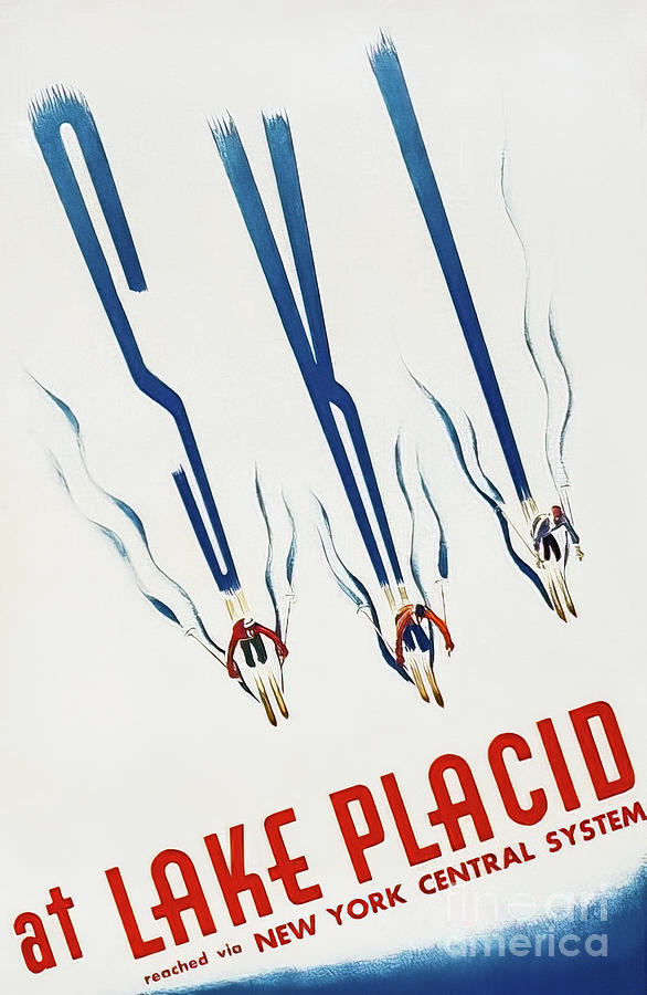 Lake Placid New York Retro 1932 Ski Poster Drawing by M G Whittingham