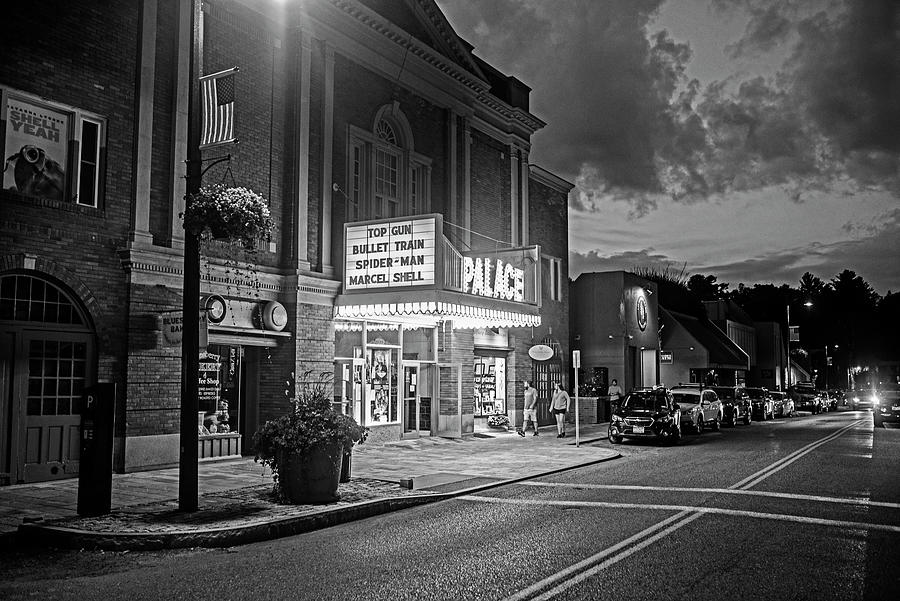 Lake Placid Palace New York Main Street at Dusk Black and White ...