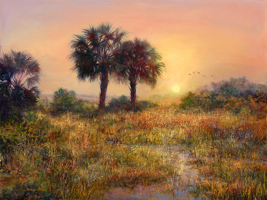 Sunset Painting - Lake Port Lake Okeechobee by Laurie Snow Hein