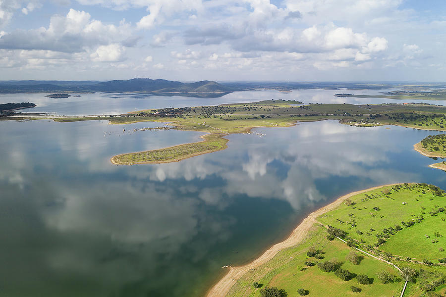 Lake reservoir water reflection drone aerial view of Alqueva Dam landscape and in Alentejo, Portugal by Luis - Fine Art America