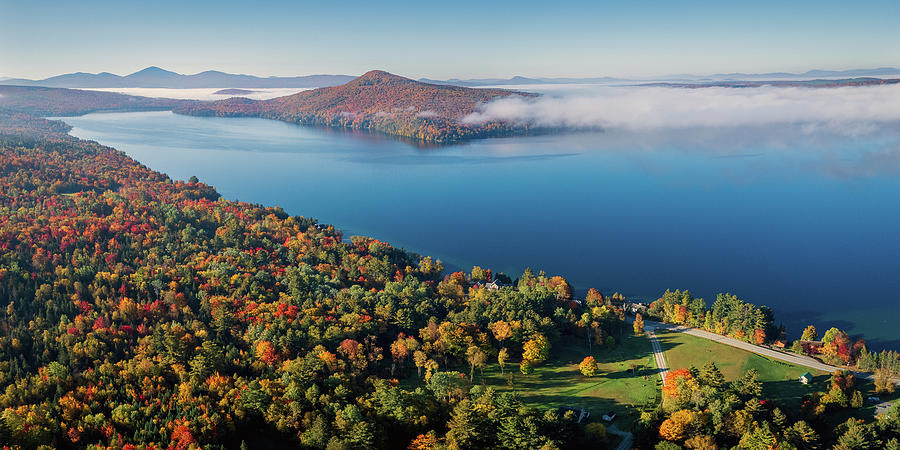 Lake Seymour Autumn Panorama - Morgan, Vermont - October 2021 Photograph by John Rowe