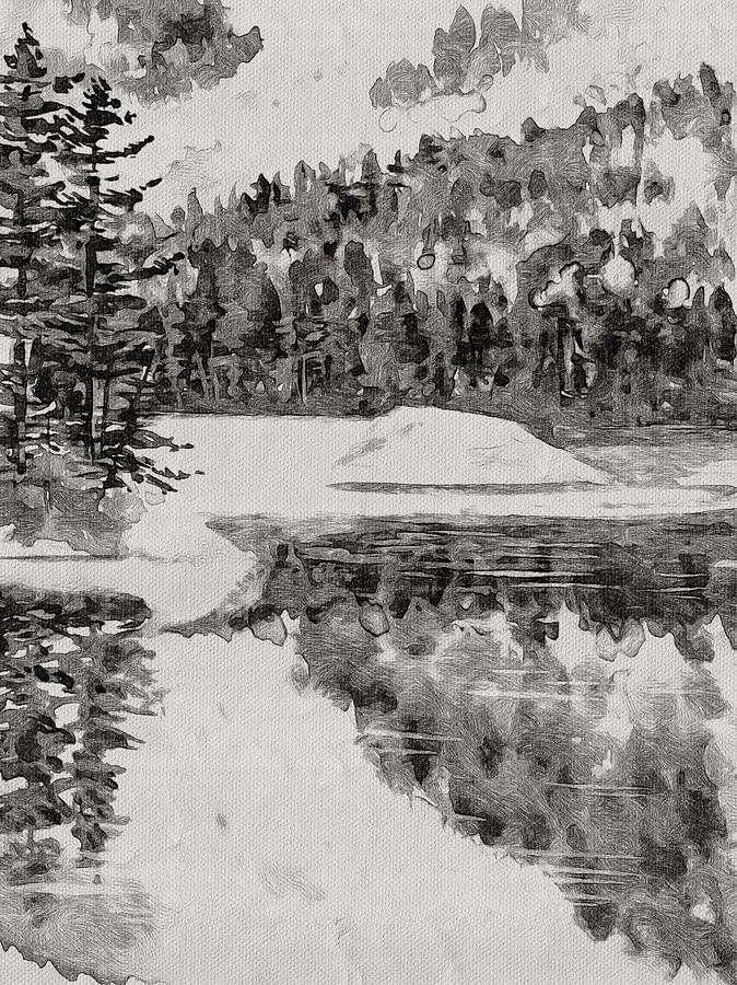 Lake Sketch Digital Art By Liz Keefe 