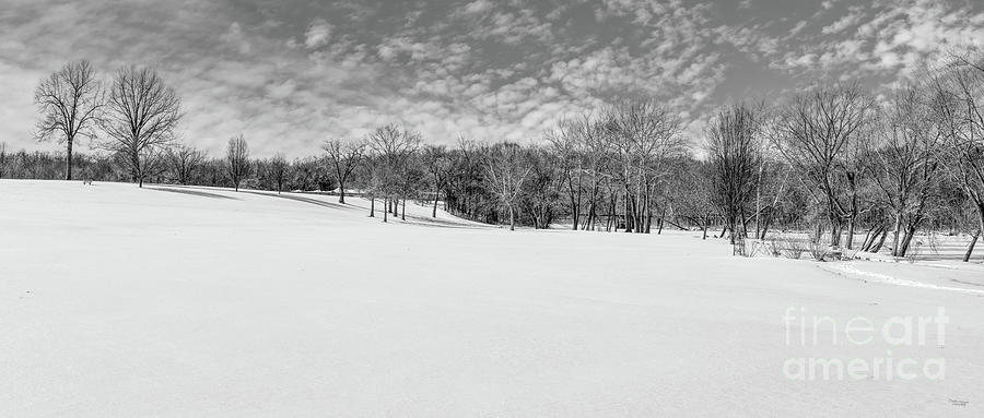 Lake Springfield Park Winter Pano Grayscale Photograph by Jennifer White