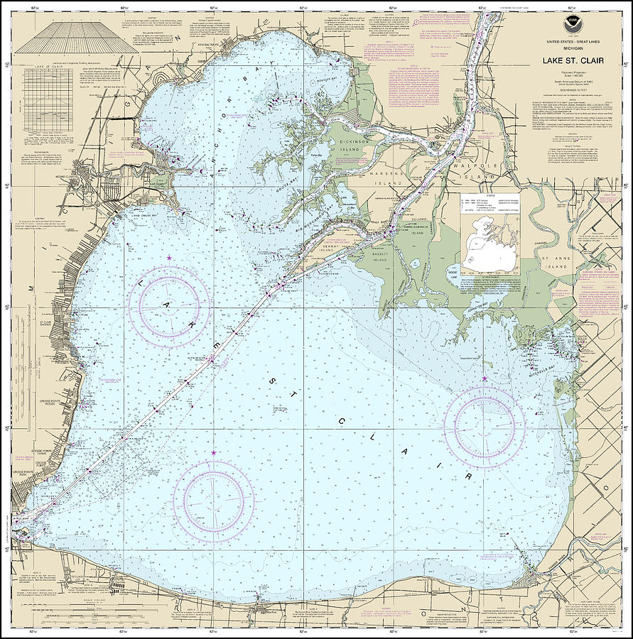 Lake St. Clair Nautical Chart 14850 No Borders Digital Art by John ...