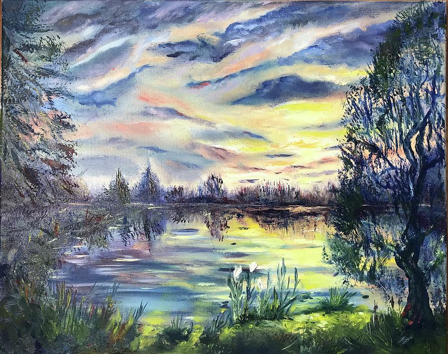 Lake sunset in Land O Lakes Painting by Tetiana Bielkina