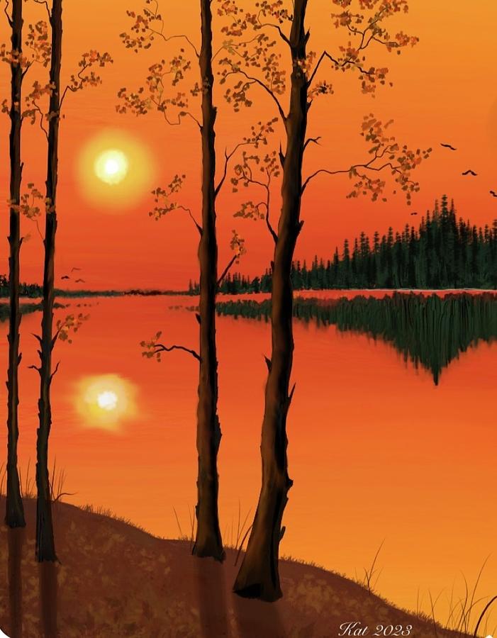 Lake Sunset Digital Art by Kathleen Hromada