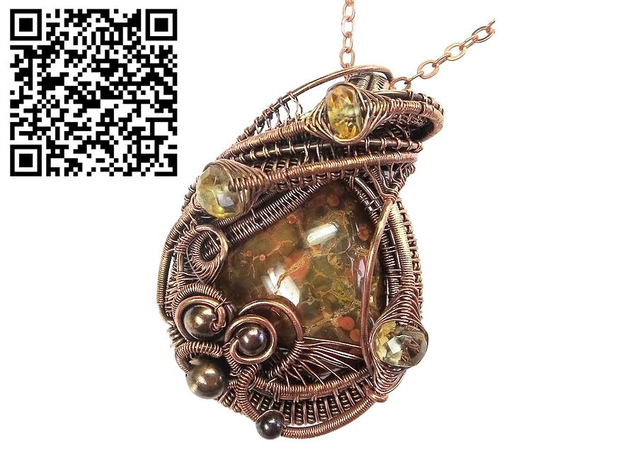Lake Superior Agate Jewelry - Lake Superior Agate Pendant in Copper with Citrine by Heather Jordan