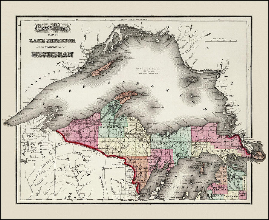 Michigan Map Photograph - Lake Superior and Northern Michigan Vintage Map 1873 by Carol Japp