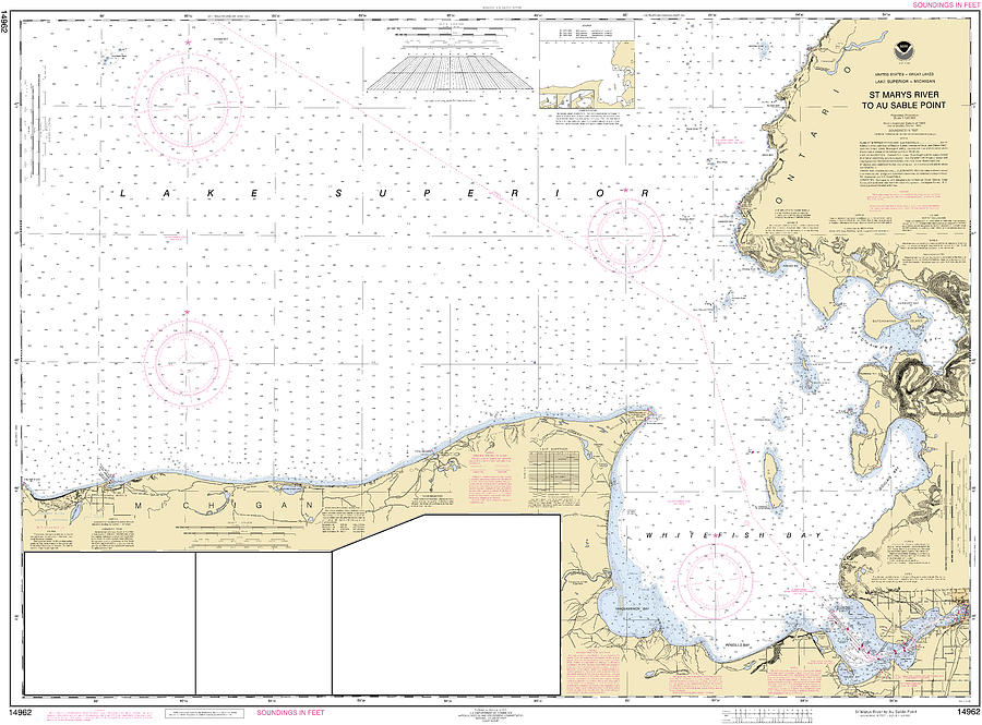 Lake Michigan Digital Art - Lake Superior Saint Marys River To Au Sable Point Michigan, Noaa Chart 14962 by Nautical Chartworks